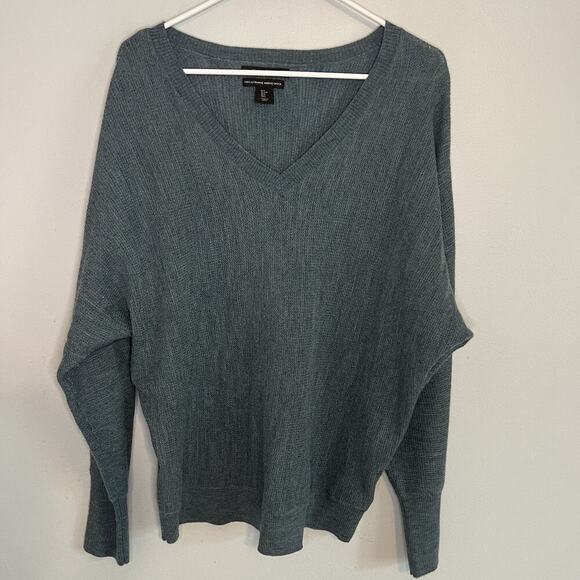 Tahari Womens 100% Merino Wool Knit V Neck Pullover Sweater Sz L Blue - Picture 1 of 12